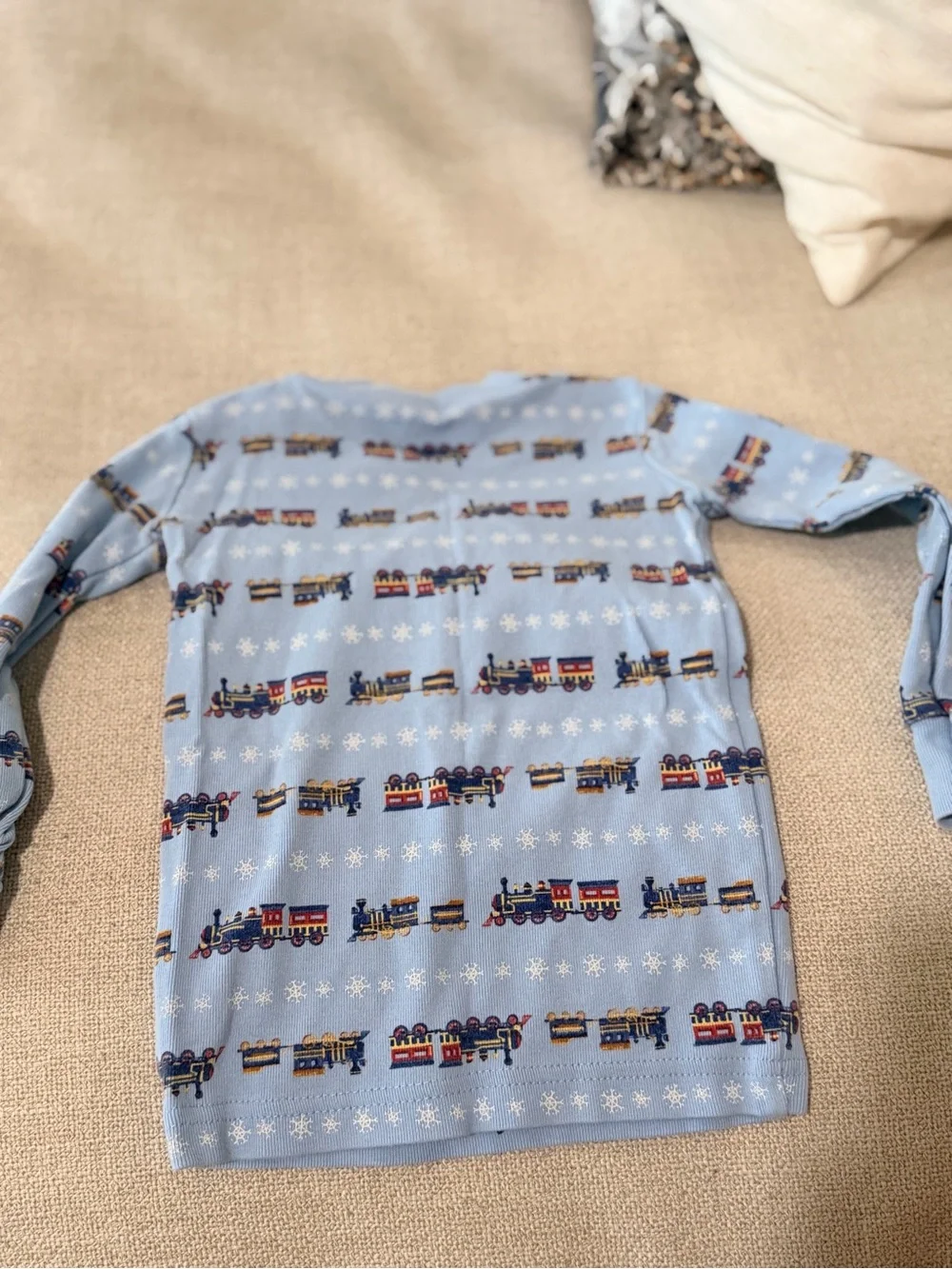 Janie and Jack Light Blue Pajama Set with Train Motif